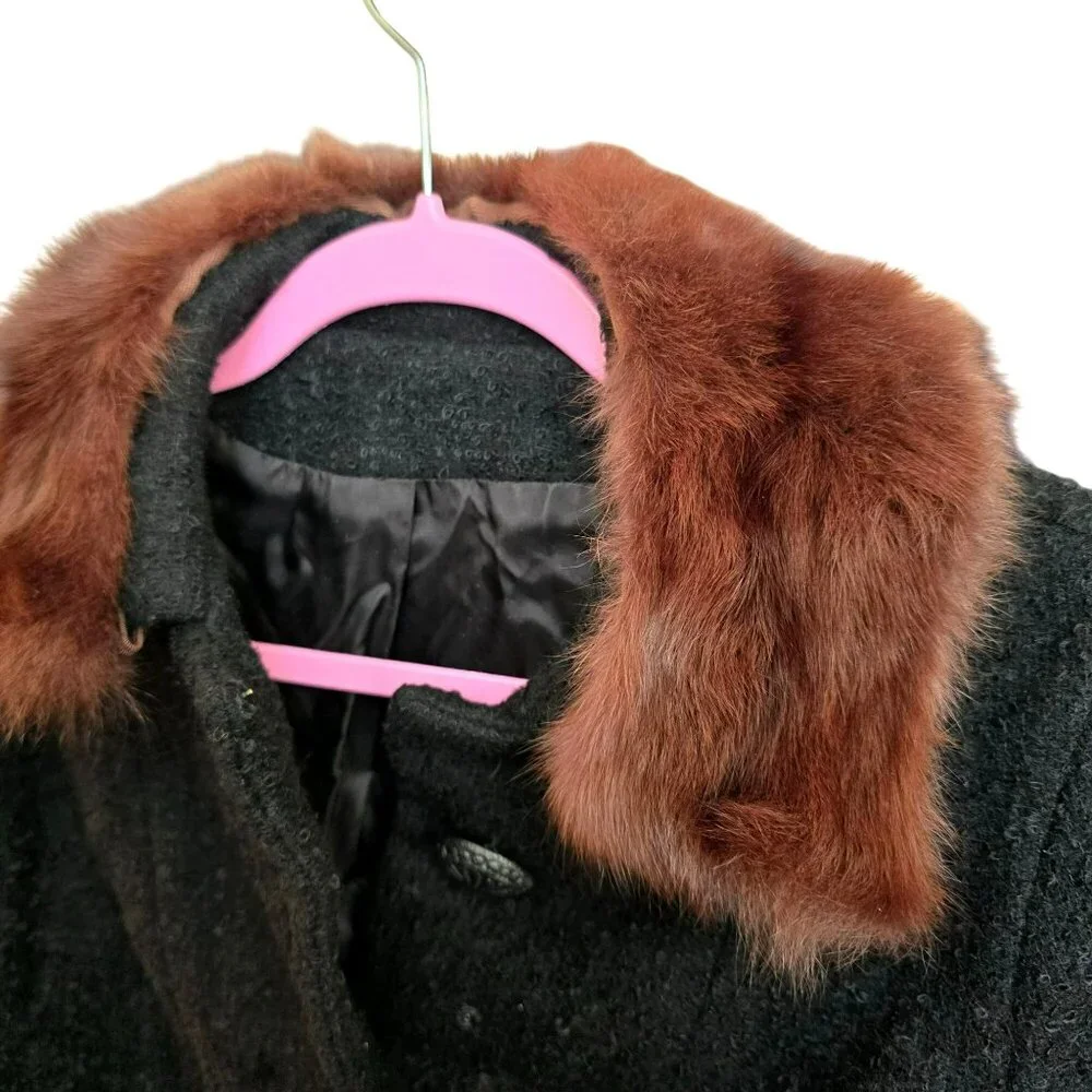 Girls Vintage Snyder-Craft California Black Jacket With Faux Fur Collar jj3729